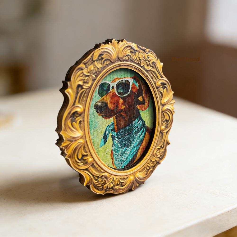 TEMU 1pc Duflinud Dachshund Magnet Suitable For Fridge, Wood Decoration With Mini Dachshund Dog Wearing Fashion Glasses & Headscarf, Round Retro
