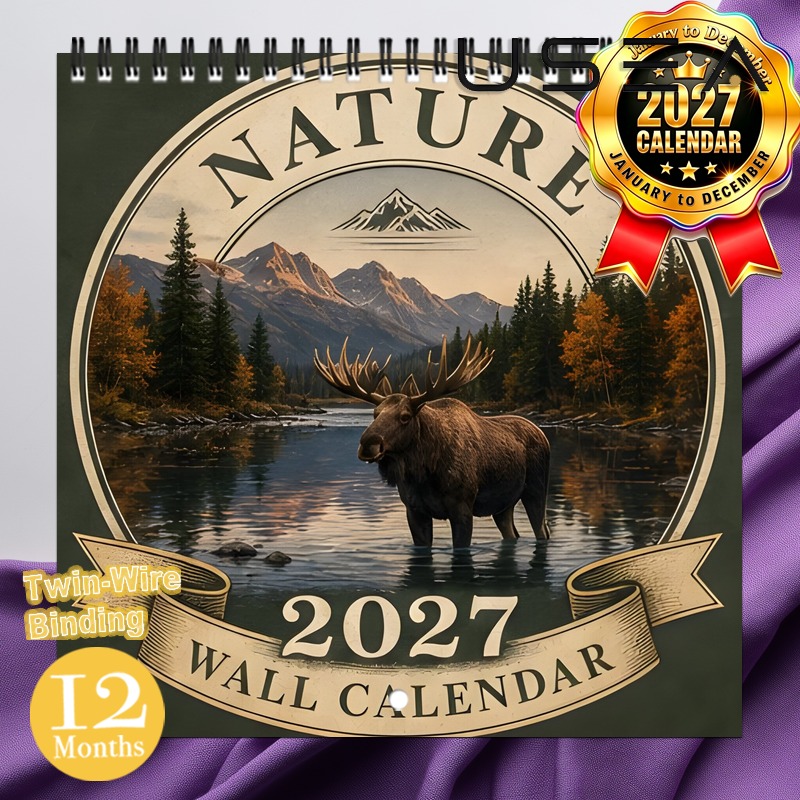 TEMU Calendrier mural 2027, Calendrier mural Nature 2027, Planificateur mensuel 12 mois, Calendrier à spirale à double , 8,3 X 8,3 pouces carré avec