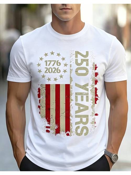 mens american flag 1776 pattern short sleeve t shirt commemorating 250th anniversary of us founding print fashion round neck short sleeve