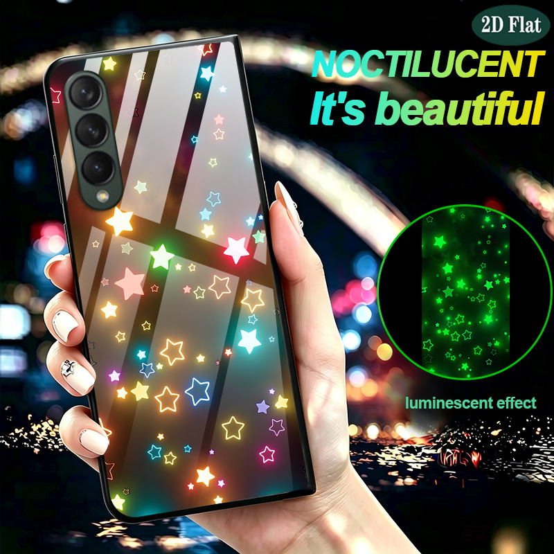 TEMU Telefoonhoesje: 2D Plat Neonster Lichtgevend Glazen Telefoonhoesje, Valbestendig, Lichtgevend, Geen Stroombron Nodig, Geschikt voor for Fold 8
