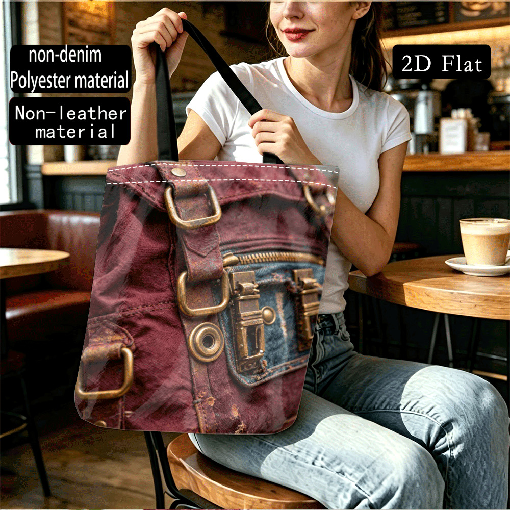 TEMU 1 Printed Design Non-textured Women's Handbag 2d Flat Printing 1pc Vintage Tote Bag Suitable For Daily Use And Shopping Lightweight Bag With