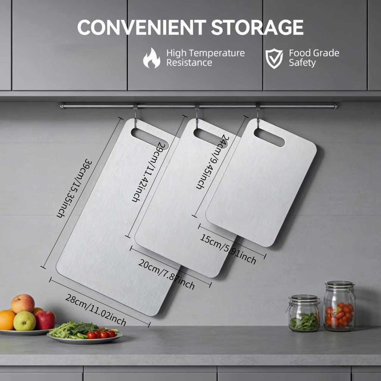 TEMU CINEYO Titanium Snijplanken Set van 3, 100% Titanium Keuken Snijplank, Dubbelzijdige Snijplank, Ideaal voor het Snijden en Hakken van Vlees,
