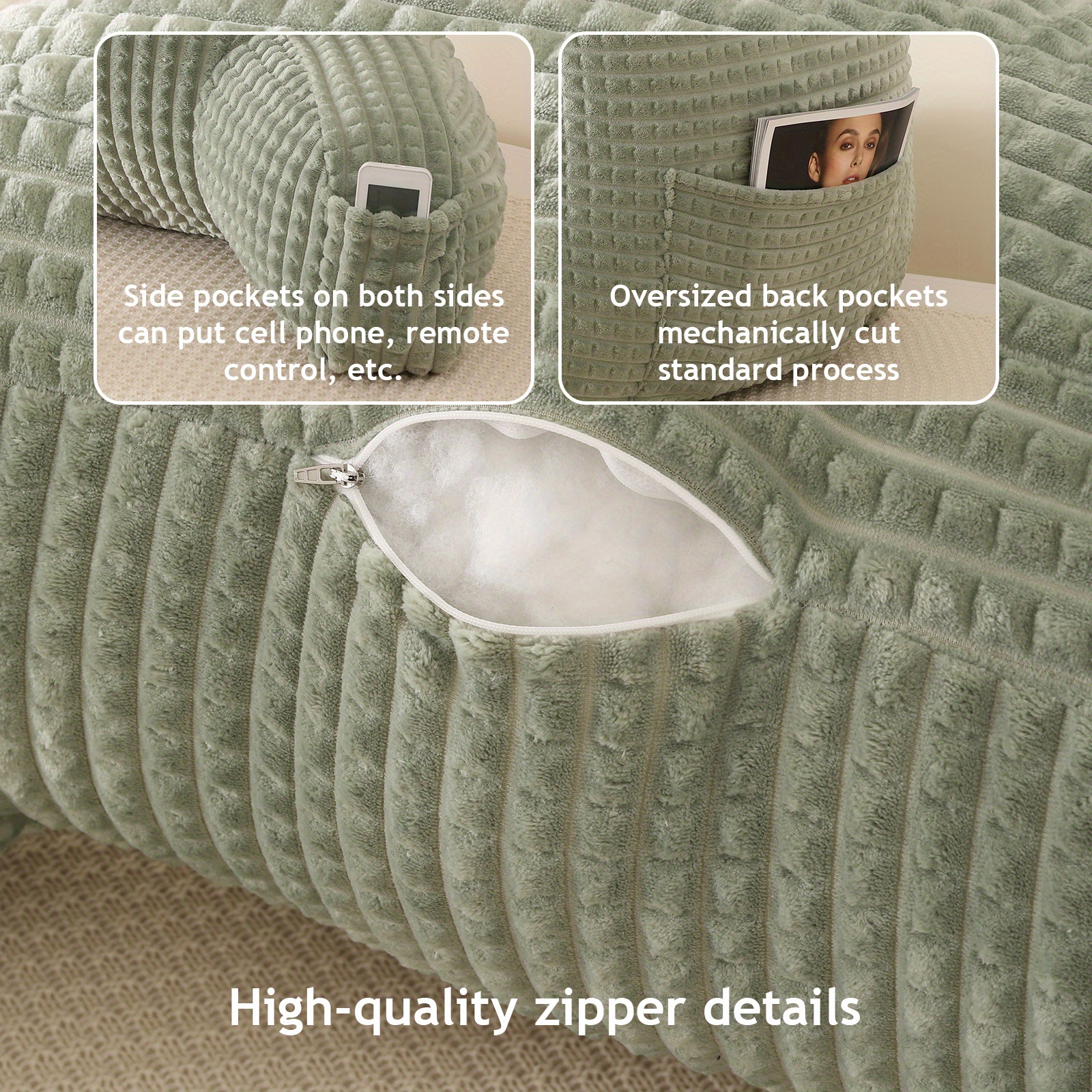 ergonomic waist support pillow lumbar pillow back support pillow striped reading pillow waist pad 2 in 1 washable pillowcase with armrests and storage bag suitable for office bed sofa desk recliner chair vehicle Product details 3