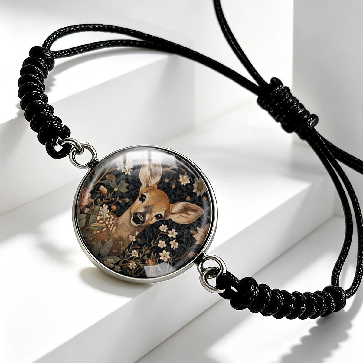 Dark Night Forest Deer Floral Print Adjustable Bracelet