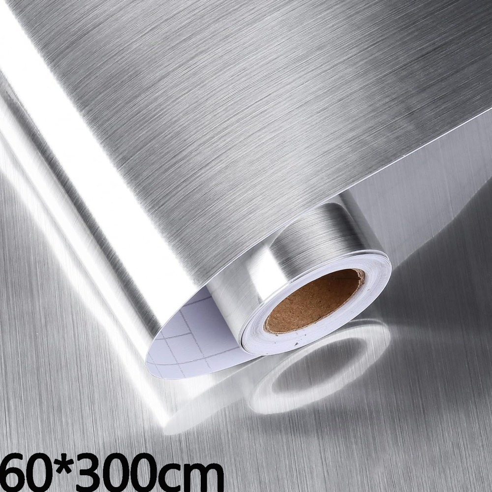 Image of Self-adhesive Silver Wallpaper For Furniture, Measuring 60x300 Cm, Suitable For Kitchen Worktops And Decorative Purposes, And Washable