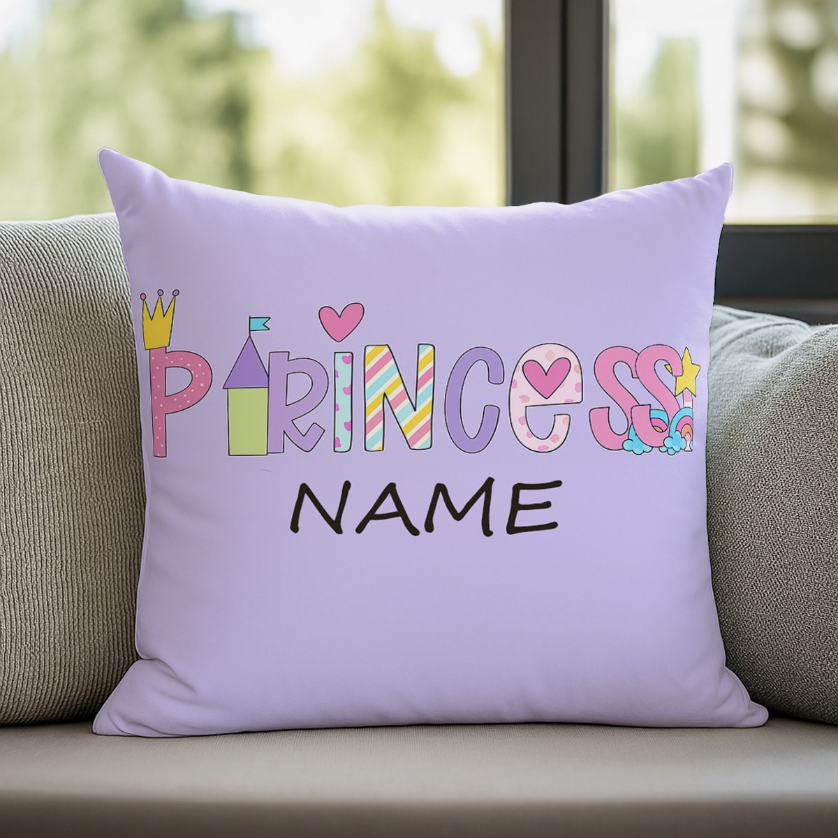 TEMU 1 Custom Pillowcase With Personalized Text/name/logo, Featuring Princess Letters, Crowns, Castles, And Wands. Customized With Any Pattern And Is