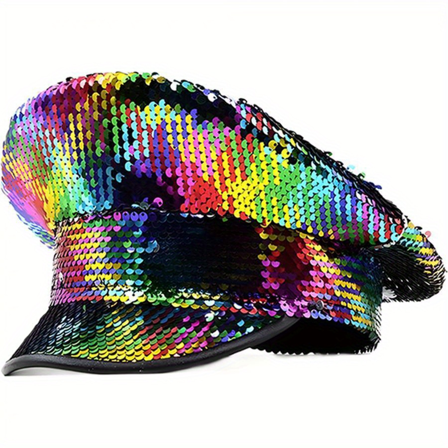 vibrant holographic sequin captain hat - rainbow sparkle  display picture 3