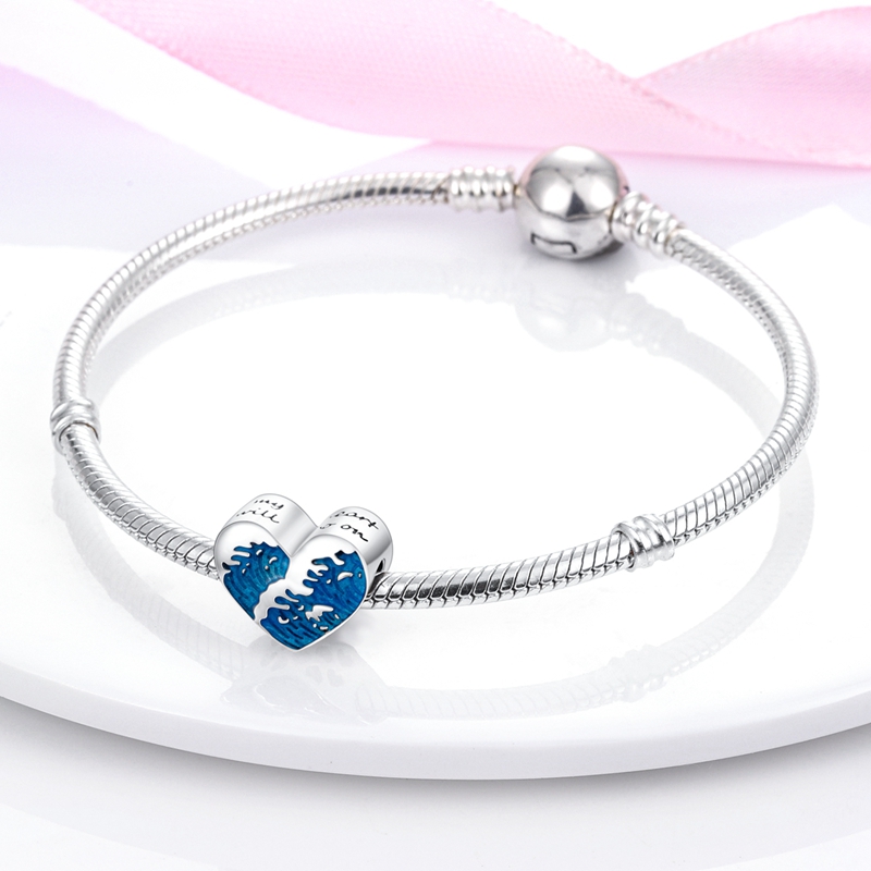 925 Sterling Silver Ocean Wave Heart Charm Pendant