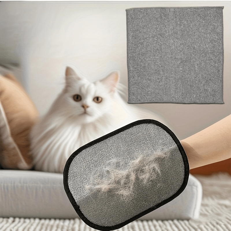TEMU 2pcs Pet Hair Removal Gloves (1 Glove + 1 Cleaning Cloth) | Pet Hair Removal Gloves And Double-sided Lint Roller Set | Manual Reusable Hair