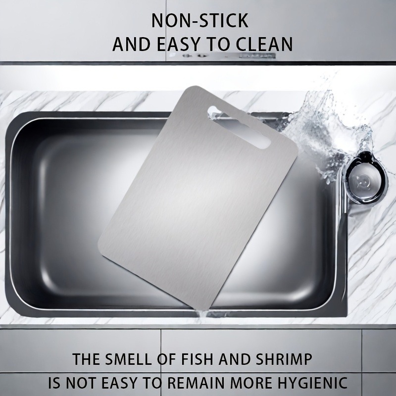 3 шт. прочная разделочная доска из нержавеющей стали пищевого класса,   и портативная   доска для нарезки,   подходит для кемпинга, использования на открытом воздухе, домашних кухонь и ресторанов. отлично подходит для нарезки фруктов и овощей, а также как инструмент для барбекю Детали 6