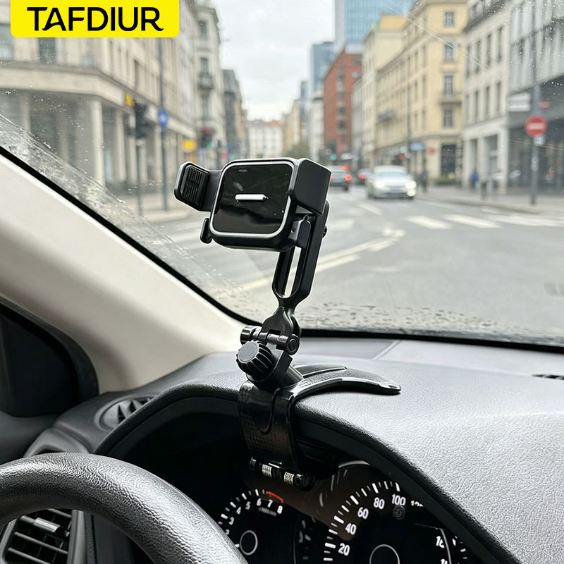 TEMU Tafdiur Car Phone Mount For 4"-7" Smartphones, Dashboard Clip- Holder With 360° Rotatable Anti-shake Bracket, Adjustable Gps Navigation Stand