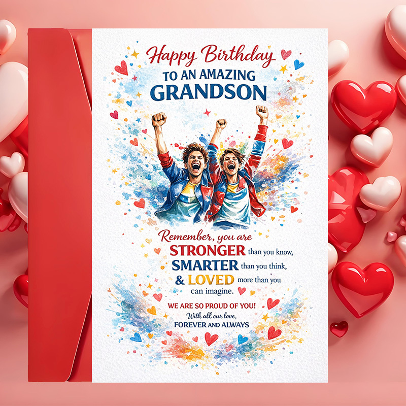 TEMU 2pcs (one Envelope And 1 Greeting Card)happy Birthday Grandson Card Inspirational Message Loved Family And Wishes(envelope + Card)