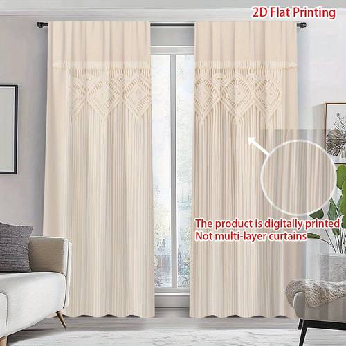 2d flat 2d flat 2pcs 2d flat print room curtains 2d flat 2pcs ivory curtains modern window drapes with pocket rod installation semi sheer privacy window for living room bedroom