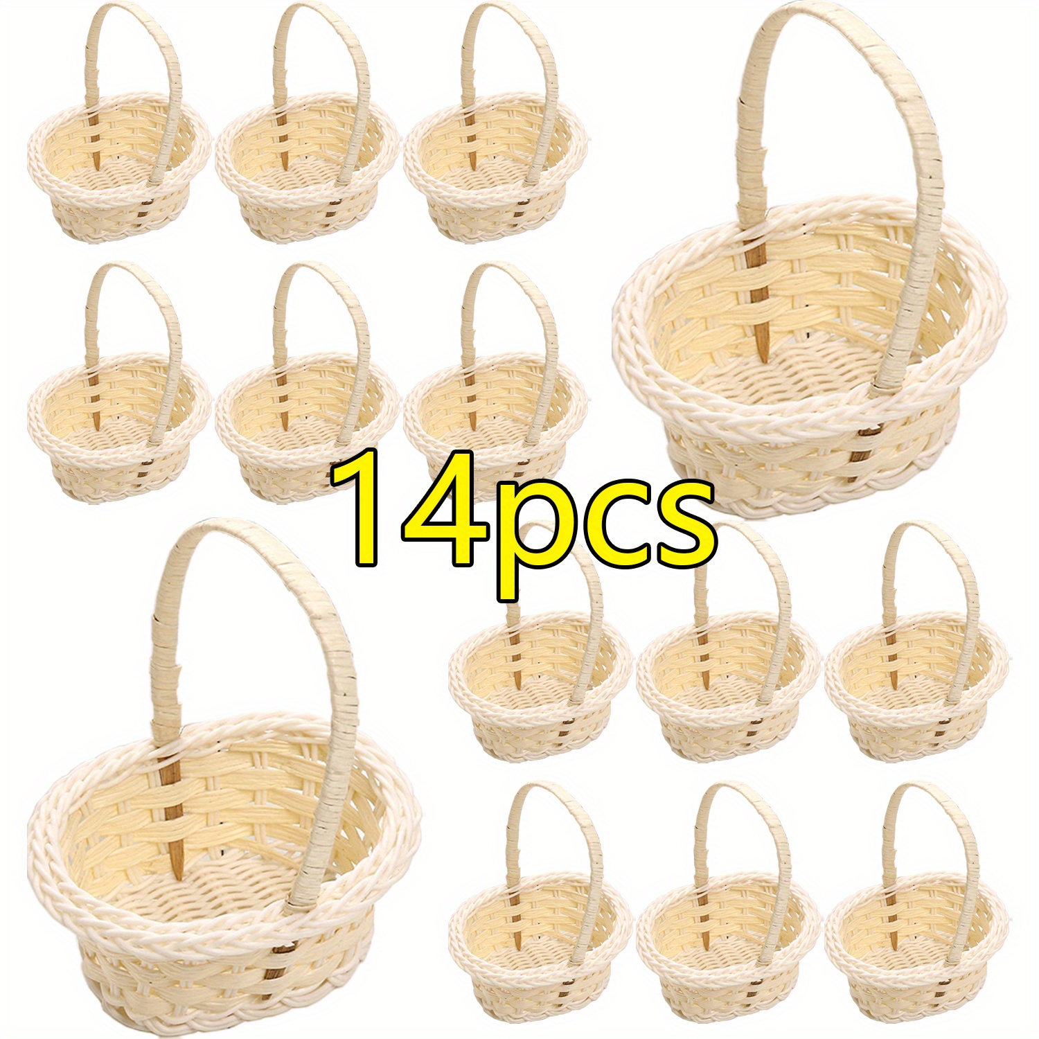 14pcs plastic mini woven baskets with handles oval white lightweight easter wedding party decor durable craft baskets for favors picnics arts crafts baskets for home decor and storage picnic accessories rustic basket design intricate weaving 0