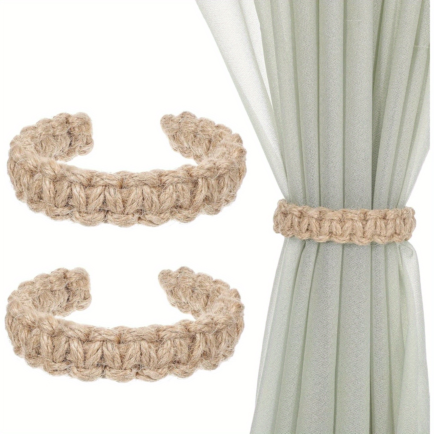 2pcs     curtain tiebacks suitable for boho farmhouse rustic drapes adjustable holdbacks with   braided indoor outdoor use color matches window   decor