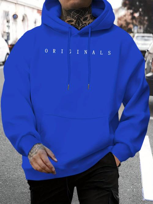 2025 mens casual versatile style fashion hoodie unique letter print sweatshirt kangaroo pocket stretch fabric machine washable for spring and autumn