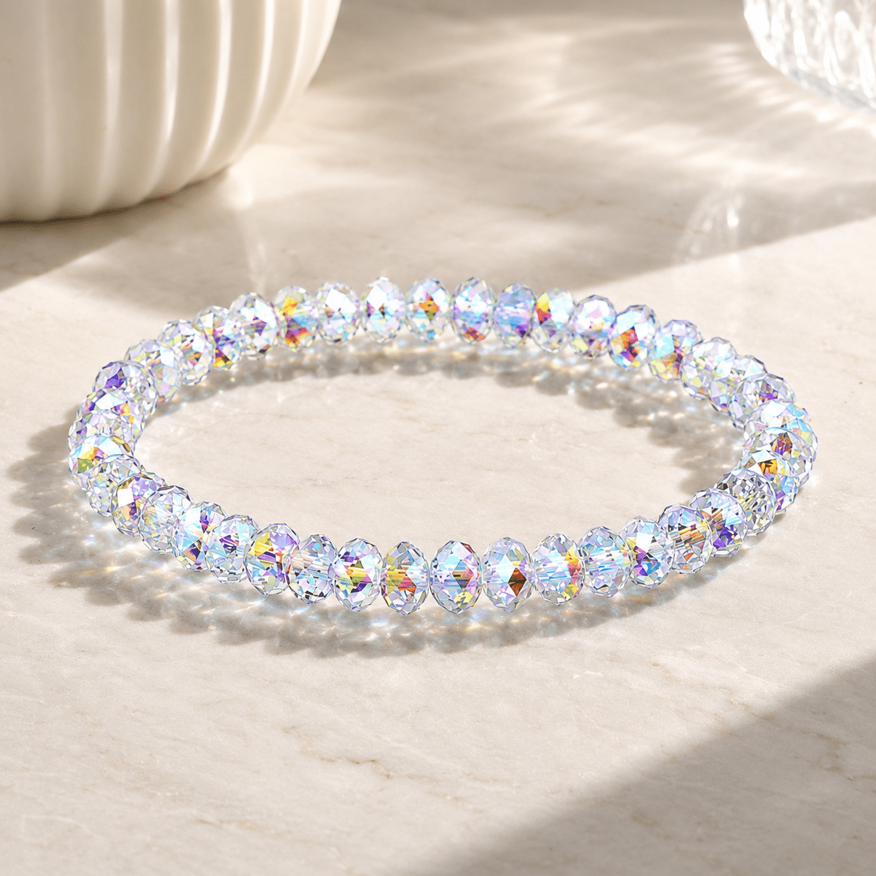 2pcs Rainbow Aurora Crystal Beaded Bracelets, Sparkly Gift