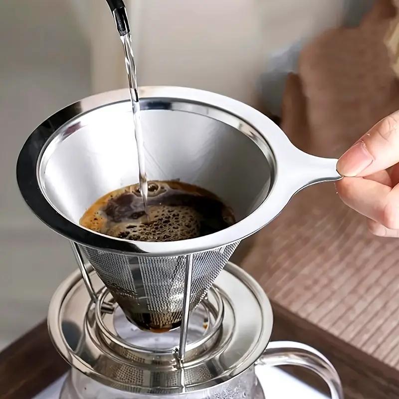 

1pc Reusable Stainless Steel Pour-over Coffee Filter - Mesh, No Paper Needed, Ergonomic Handle, Use, Rich With High-quality Design, Sleek Metallic , Coffee Accessory