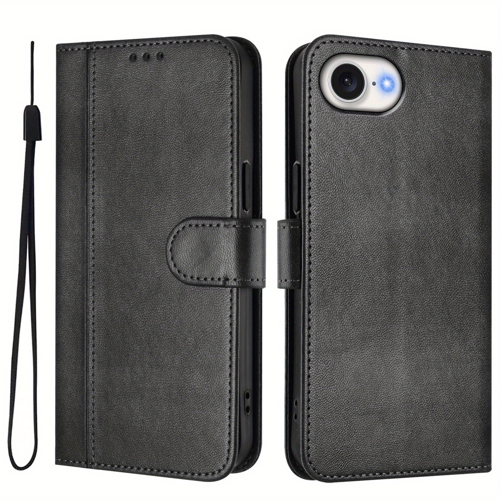 TEMU Phone Case: Black Minimalist Geometric Stitched Edge Headscarf Style Phone Case, More Durable Synthetic Leather Phone Cover With Card Holder,