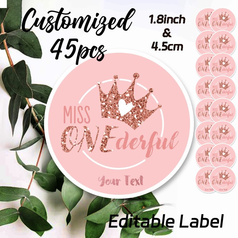 

45pcs Customize Birthday Pink Stickers, Rose Gold Crown Stickers, Suitable For Birthday And Baptism Labels, Gift Boxes, Water Bottles, Notebooks, Invitations, Handmade Decoration