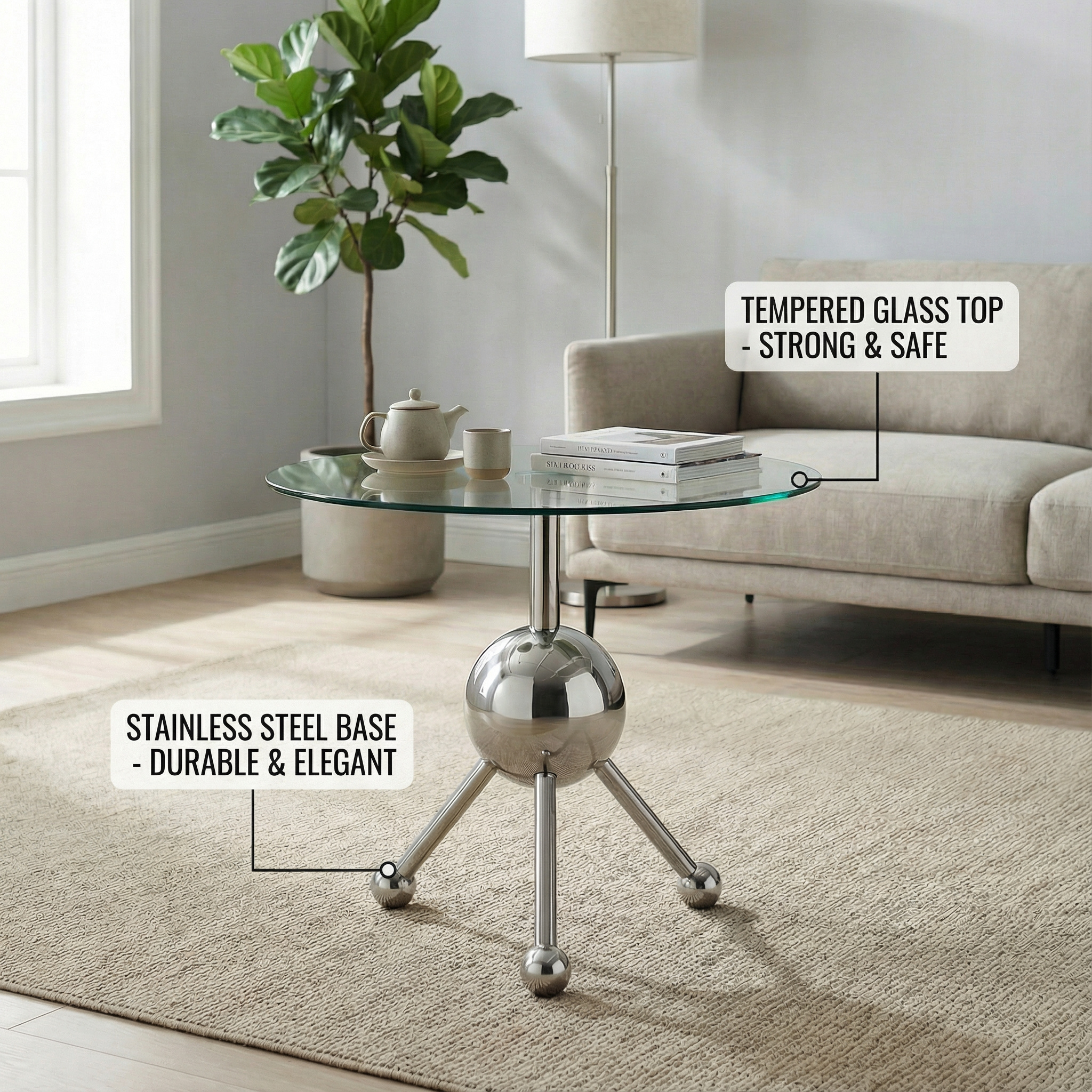 Sumdeal Modern Round Glass Side Table - 19.7