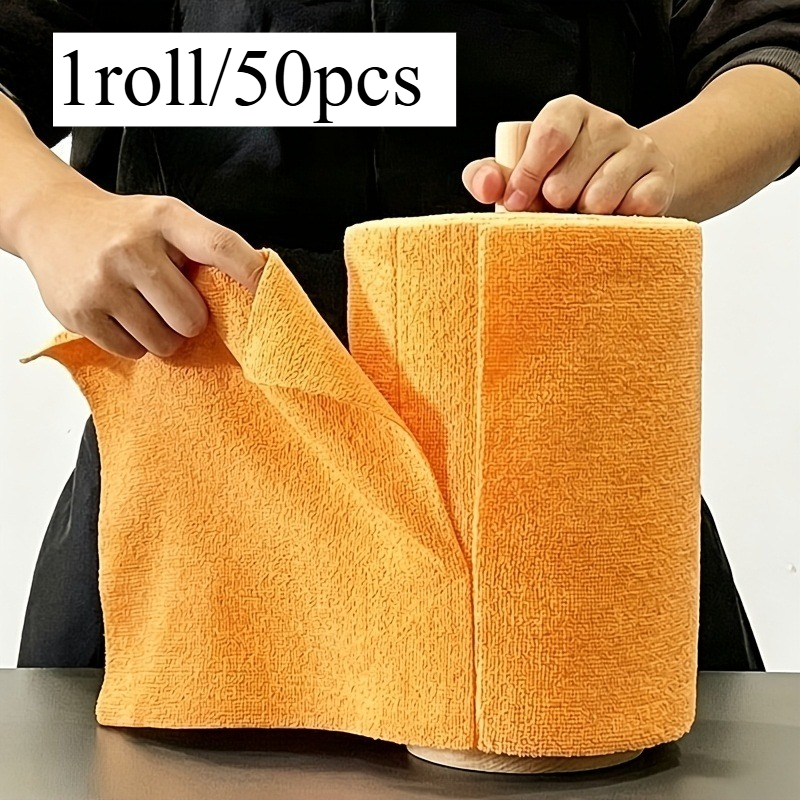 TEMU 1 Roll Of 50pcs Extra Large Roll Dishwashing Cloths, Tearable Microfiber Towels, Kitchen Towels, Tea Towels For Convenient And , Reusable,