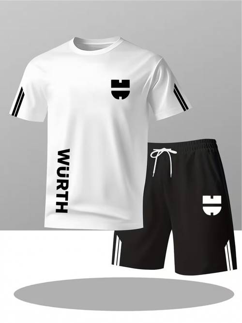 conjunto de pantalones cortos de manga corta para hombre, estilo casual y moderno, que una camiseta de cuello y pantalones cortos. conjunto deportivo un elegante diseño con de para crear un look juvenil y transpirable.