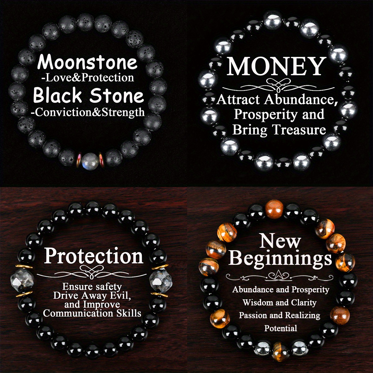 TEMU 4pcs Men's Natural Stone Elastic Fashion Handmade Bracelet, Perfect Father's Day Gift For Dad, Husband, Son, Boyfriend And Man