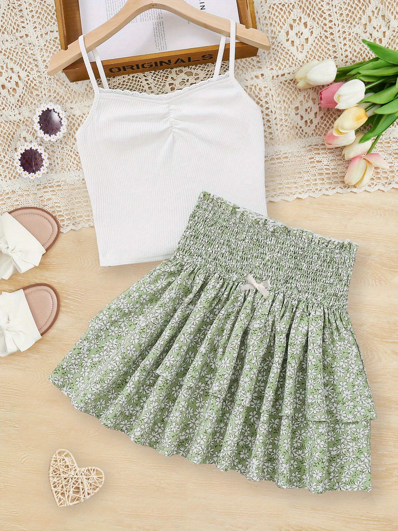 adorable girls' spring/summer skirt set ribbed Temu Kuwait