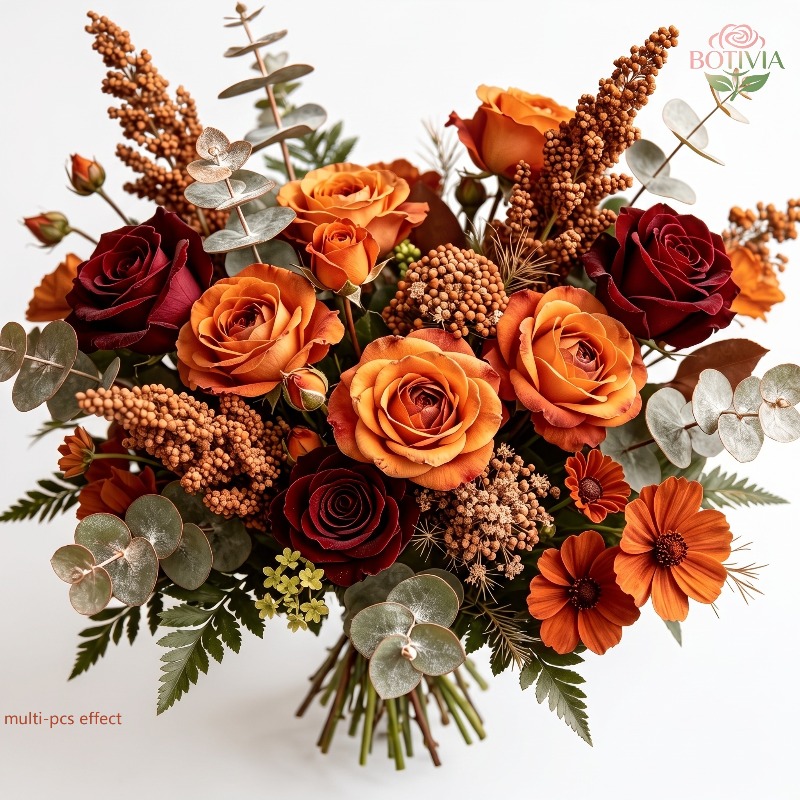21 stk. høstfargede premium kunstige blomster i blandede materialer,   rose, tusenfryd, dobbelte blomster, eucalyptus eucalyptus-bukett, realistiske høst-kunstige blomster, egnet for hjemmedekorasjon, vasearrangement, bryllupsdekor, butikkutstilling