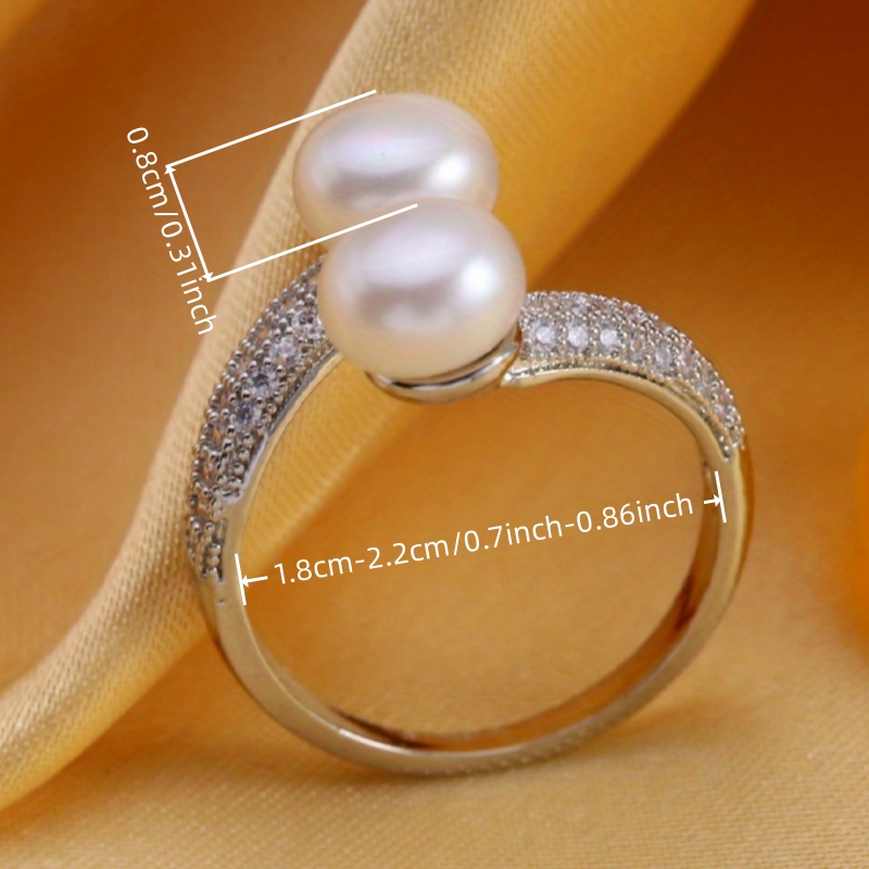 Exquisite Adjustable Zirconia & Pearl Open Ring for Women