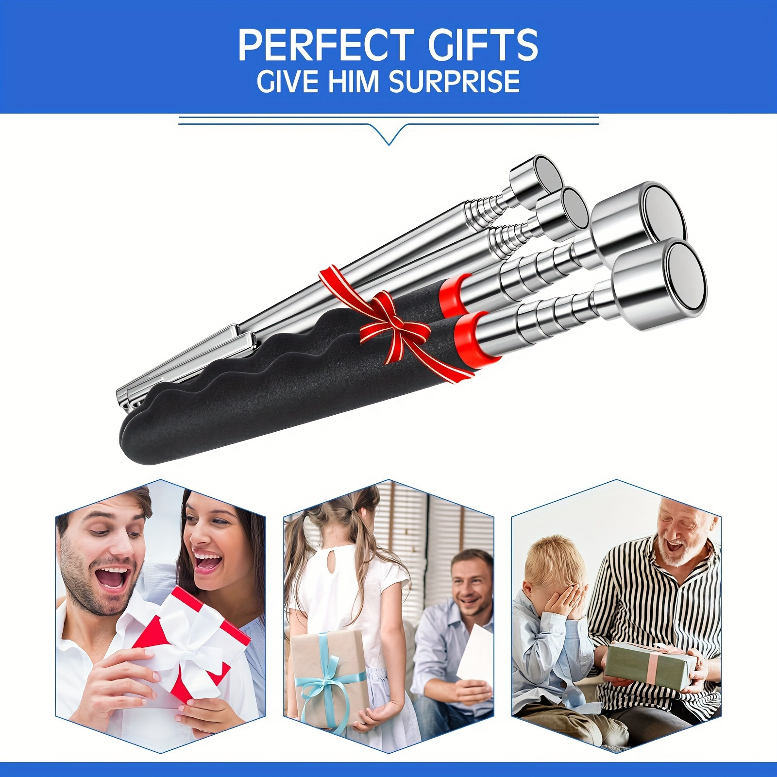 3-in-1 Stainless Steel Telescopic Magnetic Grabber Tool - Non-Electric, Iron Material, Ideal for Automotive & Construction, Hard-to-Reach Areas, No Battery Required, Construction Tool | Telescopic Design | Durable Construction, Magnetic Tool