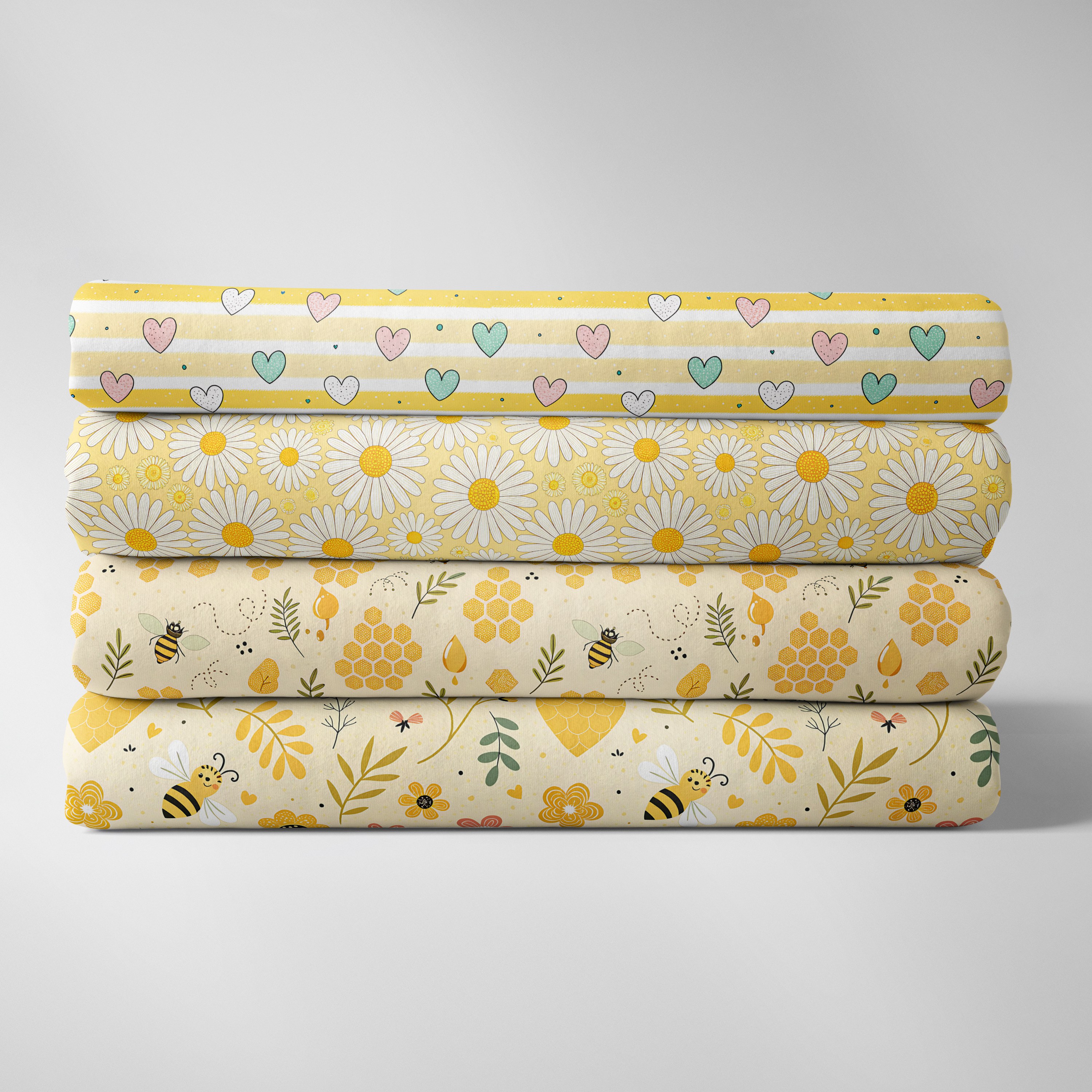 TEMU Set da 4 pezzi di tessuto Fat Quarter, stampa con e api, tessuto 18" x 22", materiale da cucire per cucito fai da te, quilting, borse tote,