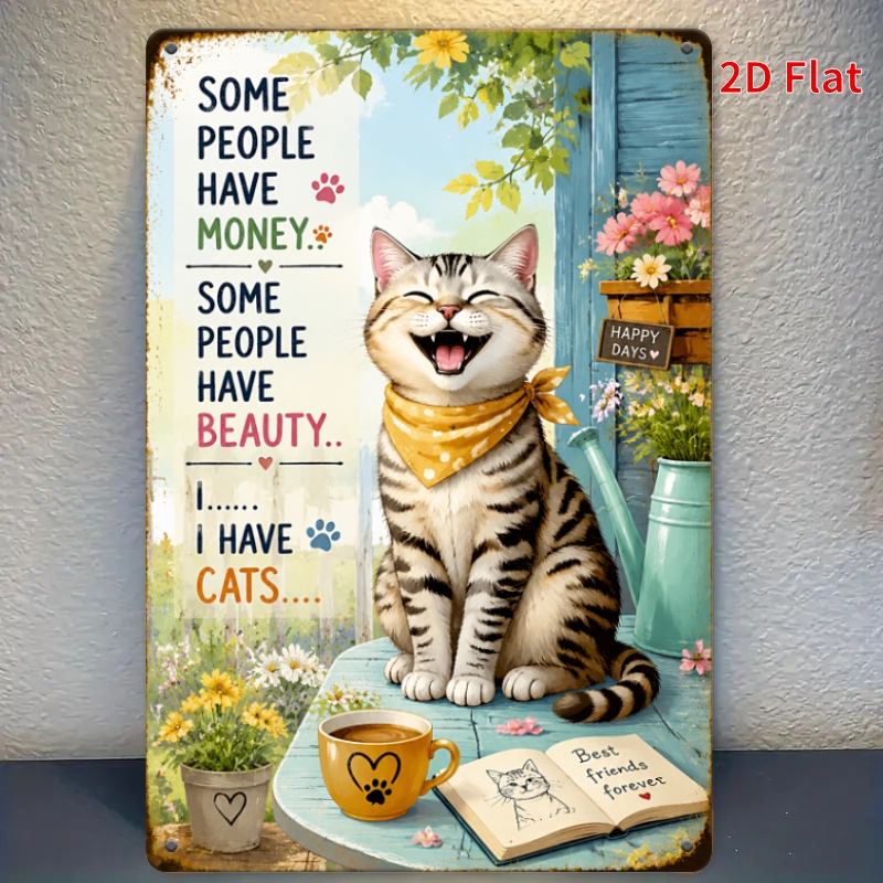 TEMU 2d Flat - [2dflat], 1pc 30x20cm Cat Lover Tin Plaque, Have Money I Have Cats Decorative Sign, Retro Cat Wall Art For Room