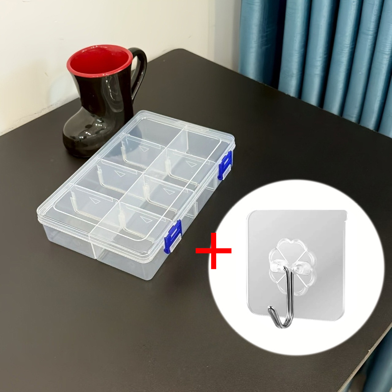 TEMU 1pc Clear Storage Box And 1pc Hook, Suitable For Studio, Garage, Jewelry And Craft Storage, With Multiple Compartments For Labeling And