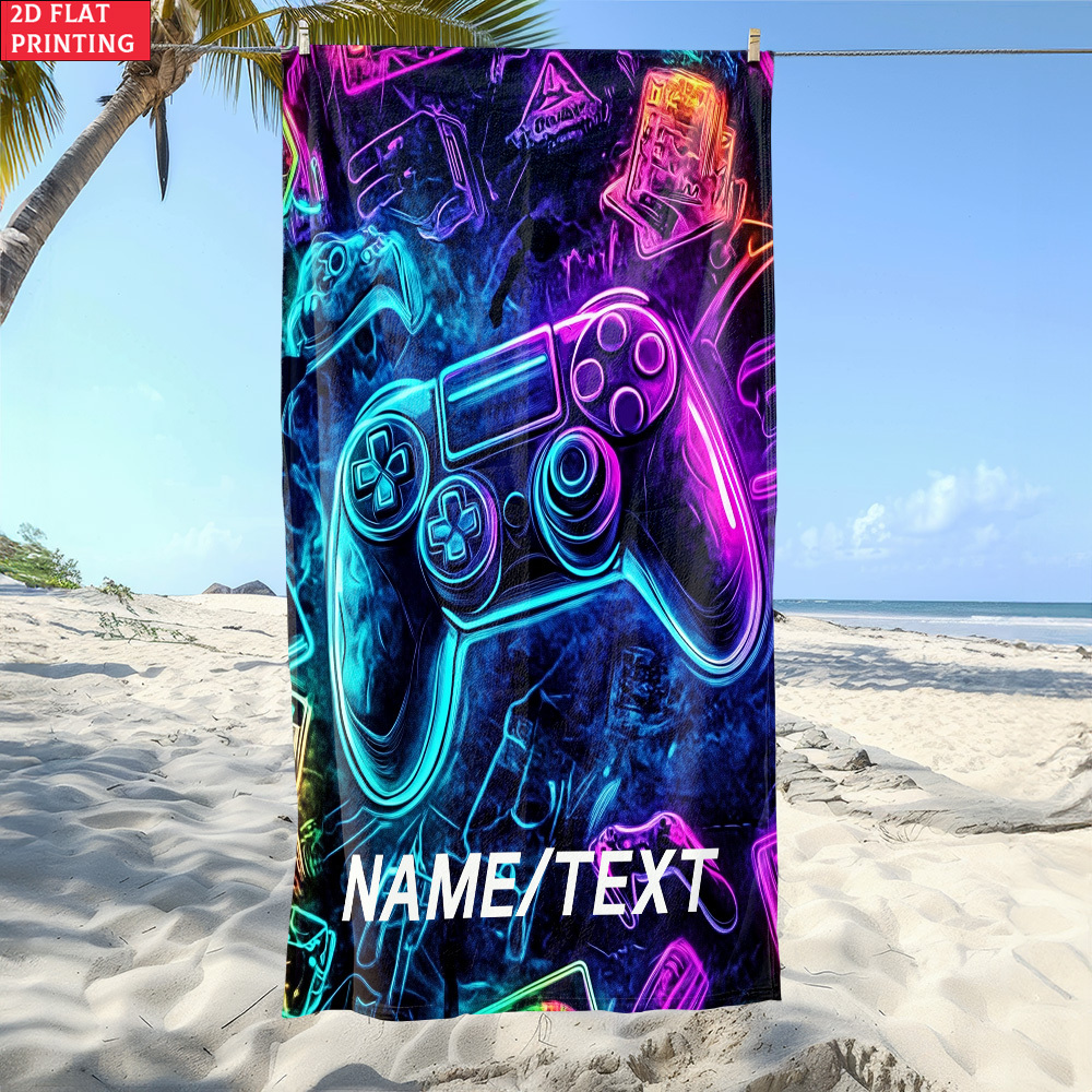 TEMU 1pc Game Controller Custom Name Beach Towel | Soft, Ultra-absorbent Microfiber, Lightweight, Beach, Parties, Travel, Camping - 55x27in/63x31in,
