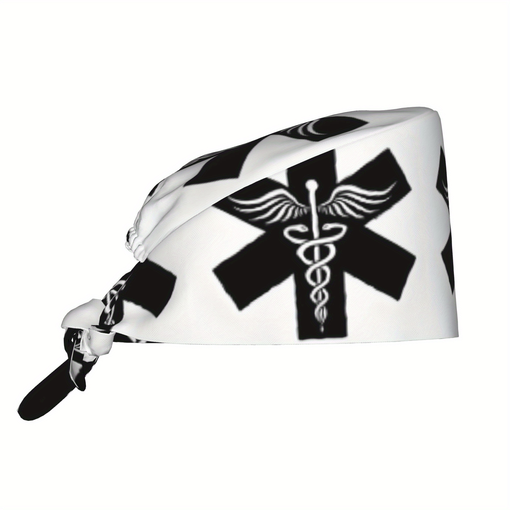 TEMU 1pc, Nurse Printed Work Hat, Fashionable Men's And Women's Headscarf, Lightweight And Adjustable Back-tie Nurse Hat, Chef Hat, For Gifts