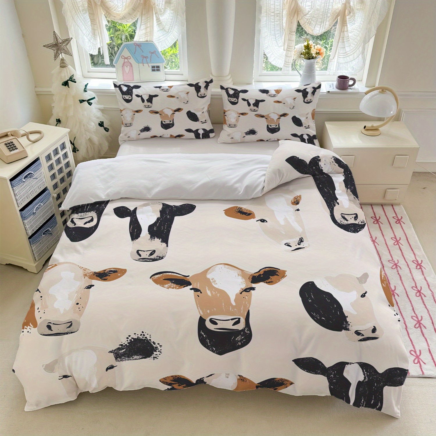 TEMU 3pcs Cow Print Bedding Set White And Black Duvet Cover With Cows Pattern (1duvet Cover   2pillowcase, Without Core) For Bedroom