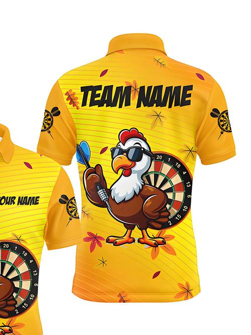 custom mens shirt personalized custom name cartoon chicken pattern casual breathable shirt button turn collar elastic fabric