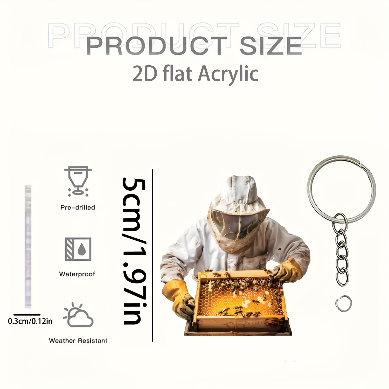 TEMU 2d Flat Acrylic Beekeeper New Year Gift New Acrylic Ornament, Car Rearview Mirror Decoration, Creative Car Interior Accessory, Backpack, Key