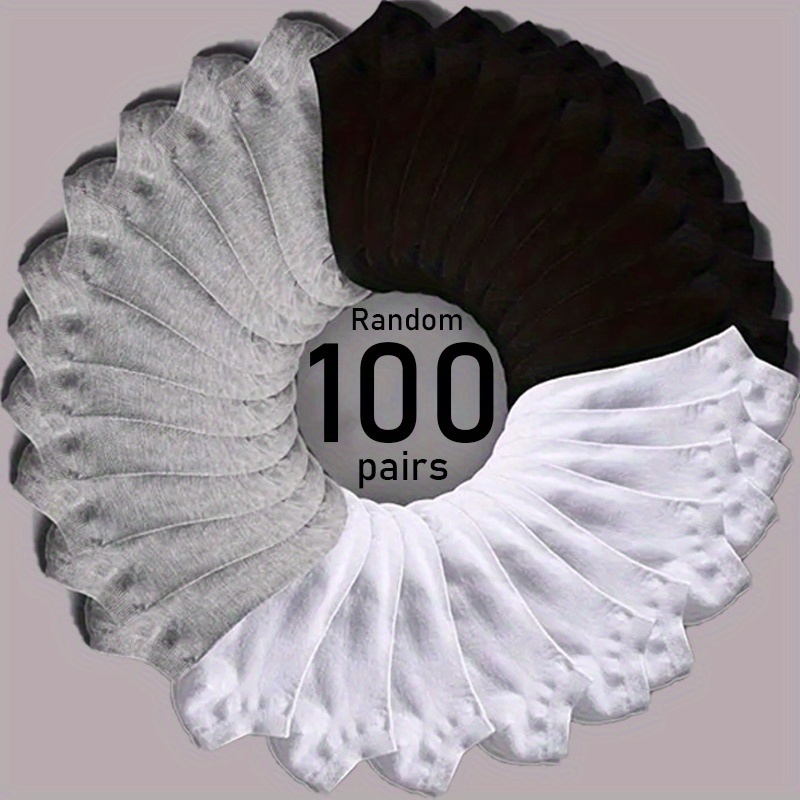 100 Pairs Summer Thin Breathable Sweat-Absorbent No-Show Boat Socks – Invisible Shallow Mouth Design, Black/White/Grey Solid Colors for Men & Women, Gym, Training, Casual Wear, Summer Socks | Minimalist Socks | Smooth Texture, Cute Socks