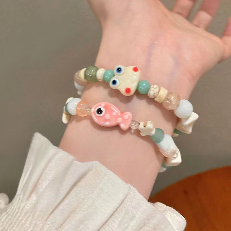 Sweet Ceramic Fish Bead Frog Bracelet Elastic Rope Wristband