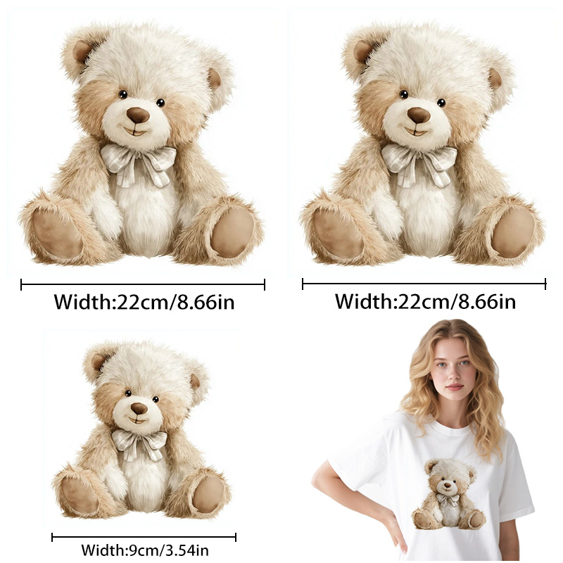 TEMU 3pcs Cute Teddy Bear Pattern High-definition Heat Transfer Stickers, Diy Iron-on Patches, , , High Tear Resistance, Fade-resistant And Washable,