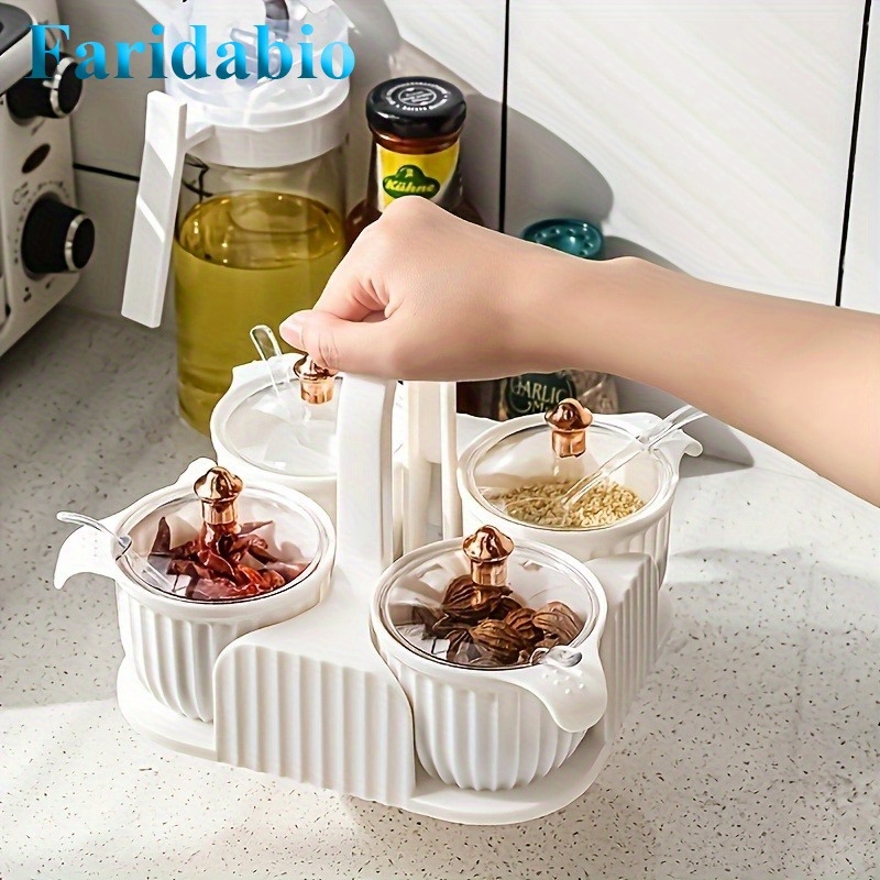 Container Seasoning Box Set Salt Sugar Spice Pepper Condiment Container Kitchen Cruet Seasoning Pots With Bamboo Wooden Spoon Lid And Base Set Of 3 Round Shape