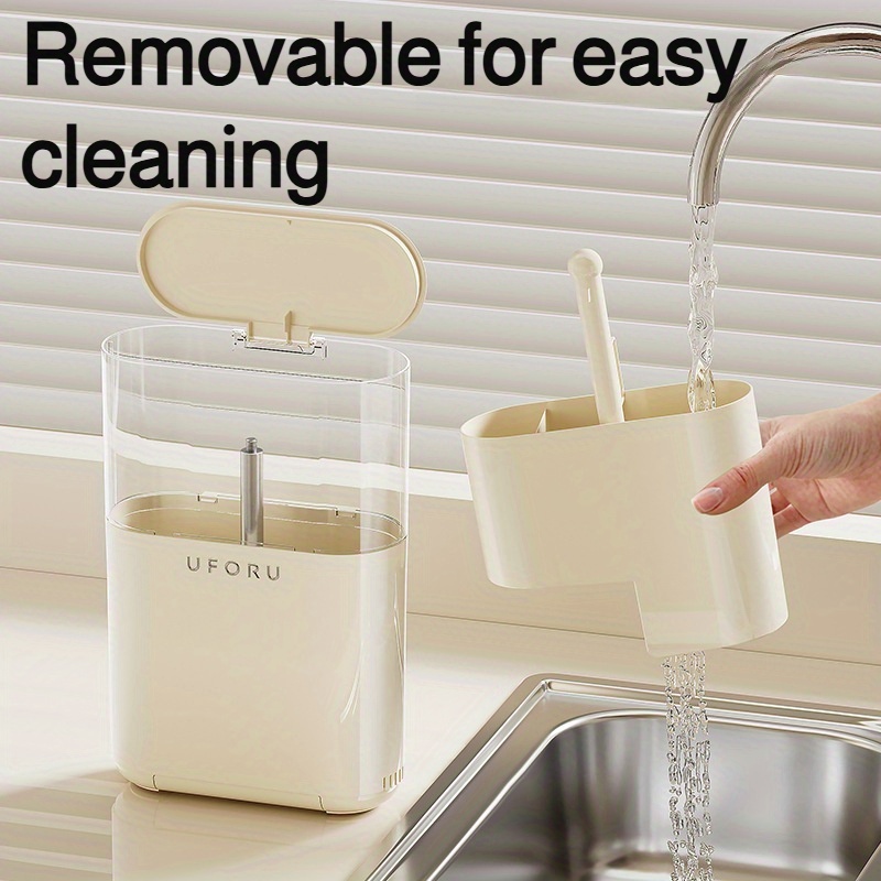 wall mounted chopstick holder with detachable lid no drill   screw mount installation dustproof kitchen organizer space saving plastic storage box for utensils modern   green beige   durable hygienic Product details 6