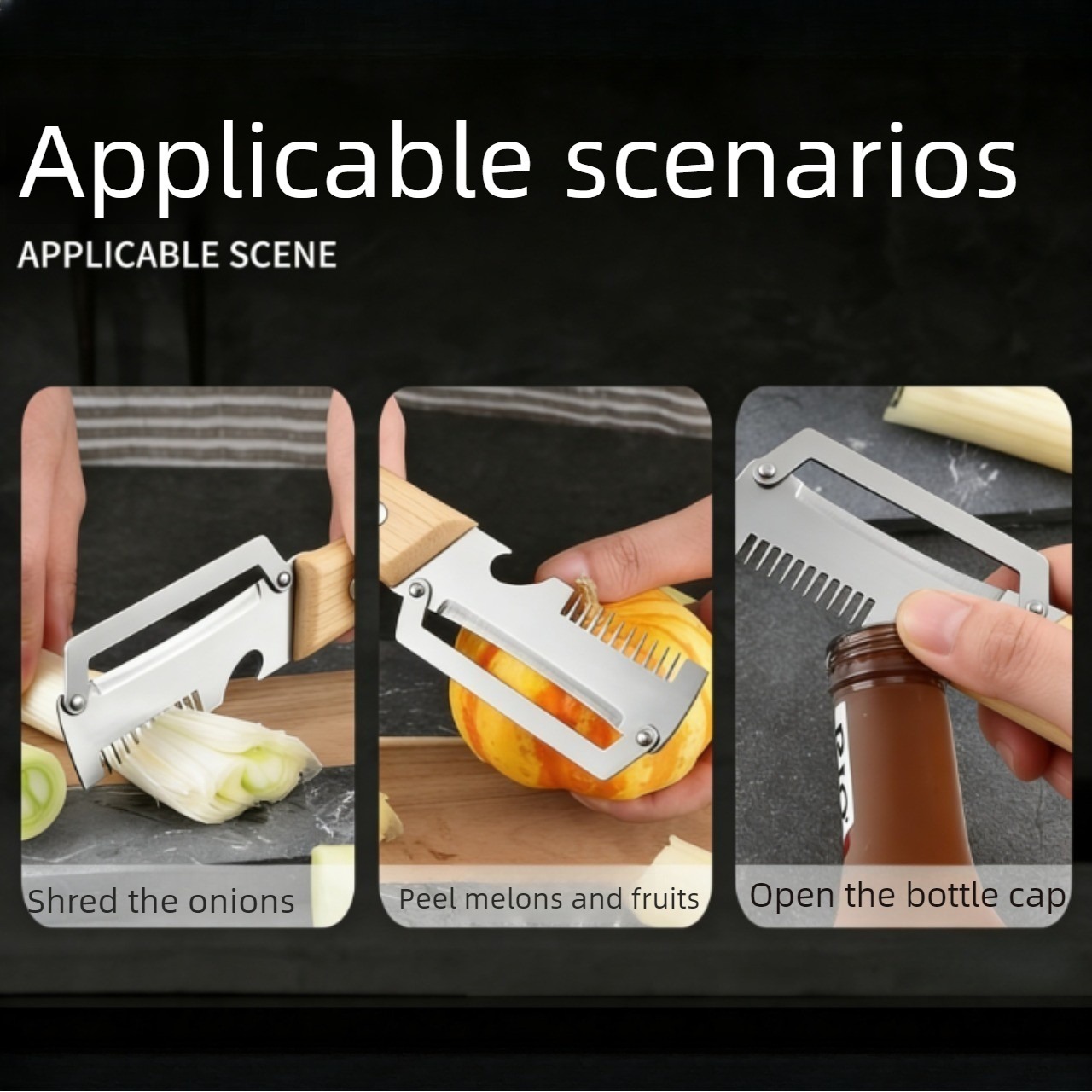 2pcs 2 in 1 multifunctional peeler and slicer with bottle opener ergonomic handle kitchen vegetable and fruit peeler and slicer random 9 12 teeth for slicing details 5