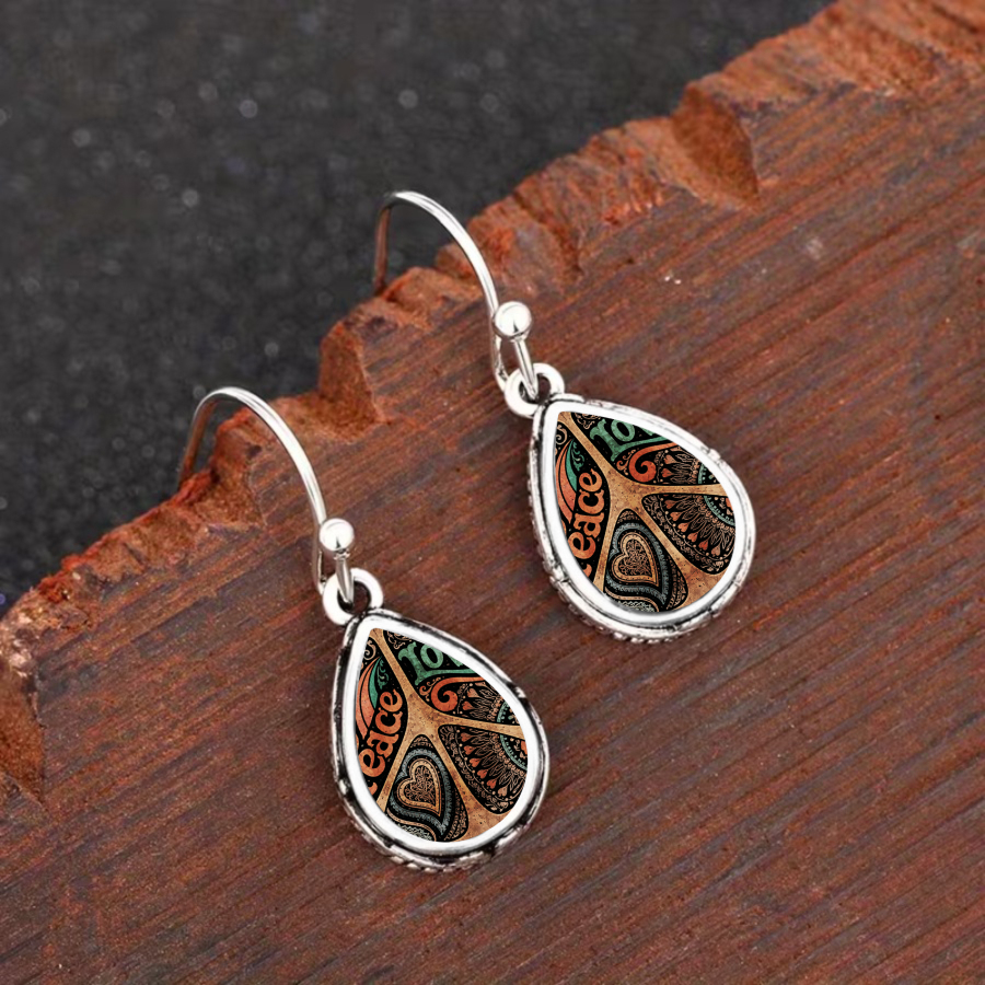 TEMU Artistic Teardrop Earrings Featuring A Peace Sign, Perfect For Expressing Love. Unique Jewelry Pieces For Christmas, Valentine's Day, Or Any