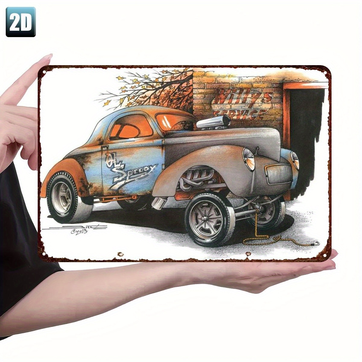 TEMU 2d Flat, 2d Flat Vintage Hot Rod Metal Sign - Wall Art With , Racing Decals, And Tools - Durable Garage Decor For Man Caves, Bars, 1pc, 2d Flat