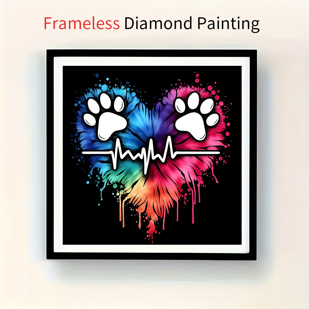 

1pc Diy Love & Paw Print Heartbeat Diamond Painting Kit For Adults - 5d Drill, Canvas Art Set With Tools, Wall Mosaic Decor, Ideal Beginner's Gift