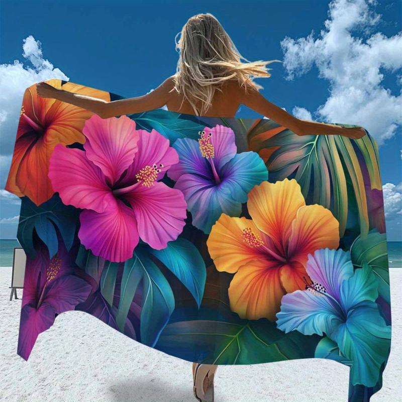 TEMU 1pc "beach Paradise: Vibrant Tropical Flower Sarong For Women" - Large Size, Absorbent And Quick-dry, Suitable For Travel, Camping, And Summer
